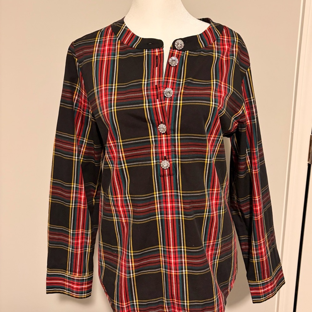 J. Crew Womens Black and Red Plaid Button Down Shirt